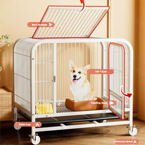 Jaula Moderna para Perros de Hierro Cuadrada, Alambre Grueso, Diseño Anti-Impactos, Ecológica, Cierre de Botón Floral, Bandeja de Plástico, Jaula Grande para Mascotas de Interior - Product Image 5