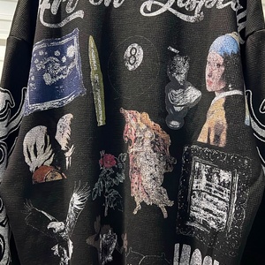 T-shirt thermique en maille gaufrée personnalisé, en coton épais, à épaules tombantes, avec imprimé graphique graffiti sur toute la surface, manches longues en maille gaufrée - Product Image 4