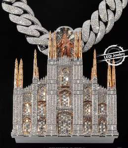 Colgante de Jesús con Diamantes en 3D - Collar con Cruz de Iglesia en Oro de 9K-18K con Diamantes VVS de Laboratorio (Certificado IGI y Probado con Diamantes) - Product Image 5