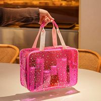 Tas Makeup PVC Pink Motif Bintang 2026 dengan Pegangan, Organizer Kosmetik Tahan Air untuk Perjalanan Wanita, Kantong Perlengkapan Mandi Transparan TSA
