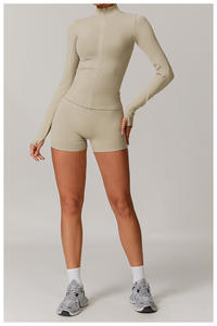 Set Sportivo da <span class=keywords><strong>Donna</strong></span> 4 Pezzi Senza Cuciture con Logo Personalizzato, Completo da Yoga con Giacca con Zip, Leggings e Top Aderente Taglie Forti per Fitness e Corsa - Product Image 5