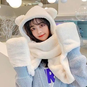 <span class=keywords><strong>Ensemble</strong></span> de gants chauds et froids pour femmes écharpe automne/hiver chapeau ours cache-oreilles neige bavoir un chapeau laine tricot couverture chapeau pour femmes et enfants - Product Image 2