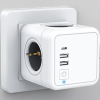 Toma de corriente de cubo con 2 enchufes USB y 4 salidas Toma de pared de 16A con interruptor Estándar alemán CE & ROHS Viaje portátil