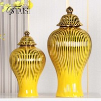 J195YG Jarres en porcelaine de style moderne avec glaçure colorée, vases décoratifs en céramique à rayures pour la décoration de la maison