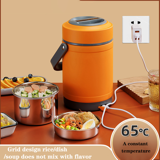 NEW Design 304 Stainless Steel Electric Heating Insulated Bento Lunch Box for Car and Home Use Electric Lunch Box Thermal Tiffin