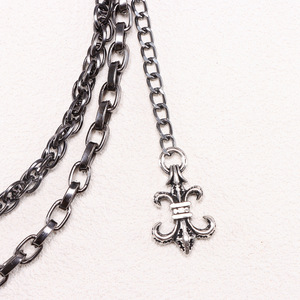 yueli Waist <b>Chain</b> Double Layer Metal Gunmetal <b>Cross</b> Pendant Hip Hop Punk Style For <b>Men</b> Women Daily Wear Zinc Alloy Accessory - Product Image 3