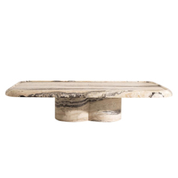 Table basse rectangulaire pliable en marbre travertin naturel style crème, design nordique, mobilier de salon de luxe léger