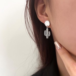 S925 Sterling <b>Silver</b> Cactus Drop Earrings For Women Everyday Wear Plant Shape <b>Stud</b> Earrings Simple Unique Design - Product Image 1