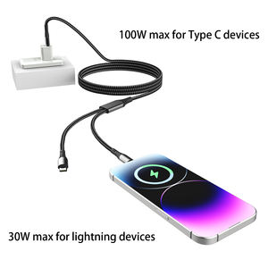 100W C型USB电缆2合1 PD快速充电线，带分路器，与iOS和计算机兼容，用于手机充电 - Product Image 2