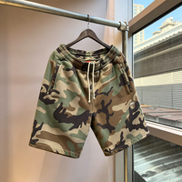 Celana Pendek Pria Katun 100% Tebal dengan Logo Custom, Motif Camo Hijau Army, Kantong di Pinggang dan Samping, untuk Pakaian Kasual Outdoor