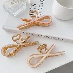 Clip di artigli per capelli in metallo coreano con fiocco grande all'ingrosso acido acetico oro 11.5cm clip di artigli per capelli lunghi donna