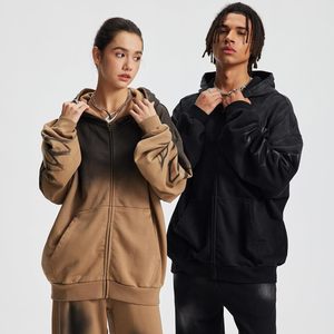 Keepsowing Sweat à capuche unisexe oversize en polaire, effet délavé, entièrement zippé, vintage, avec poche kangourou, pour femme - Product Image 6