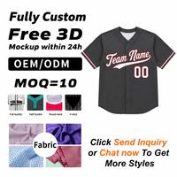 Maillot de baseball gris anthracite personnalisé avec bordure rouge, col en V, boutons, manches courtes, uniforme d'équipe, maillot de sport respirant
