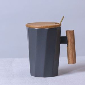 IStapromo Geschenken Keramiek Scandinavische Stijl Creatief Houten Handvat Met Deksel En Lepel Mark Kantoor Koffiekopje Feestdag Evenement Cadeau - Product Image 4