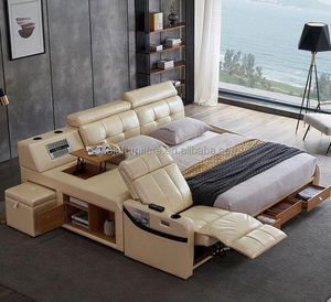 Lit double multifonctionnel haut de gamme pour la maison et l'hôtel, lit en cuir avec chaise, lit moderne intelligent de taille standard ROK-LI24845 Smart Q - Product Image 2