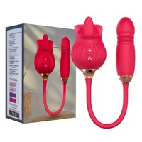 Vibromasseur Dildo Rose avec fonction de poussée, stimulateur du point G, 10 modes de succion pour stimulation clitoridienne, des mamelons et double stimulation anale