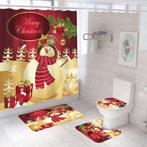 Rideau de Douche en Polyester Scène de Noël Rouge avec Bonhomme de Neige et Renne, Impression Numérique Personnalisée, Vente en Gros Moderne - Product Image 3