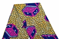 Kain Batik Afrika 6 Yard, Bernapas, untuk Pakaian Pengantin, Motif Bunga Klasik, Berkilauan, Finishing Mengkilap, Katun WAX Afrika