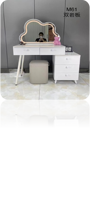 Coiffeuse moderne avec plateau en pierre, miroir LED en forme de nuage et pieds métalliques inclinés, ensemble de coiffeuse avec tabouret pour chambre à coucher, vente en gros