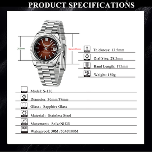 นาฬิกา Oem Mechanical <span class=keywords><strong>NH</strong></span> 35 ระบบกลไก  กระจกแซฟไฟร์  หน้าปัดแบบเข็ม  สายสแตนเลส  สำหรับหน้าปัดขนาด 36/39 มม. นาฬิกาแบบกำหนดเองสำหรับทุกเพศ - Product Image 3