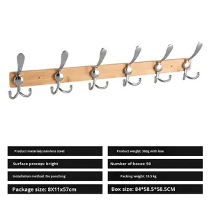 خطافات ملابس مثبتة على الحائط بتصميم عصري مبتكر من خشب البامبو بدون حفر للحمام وغرفة المعيشة - Product Image 6