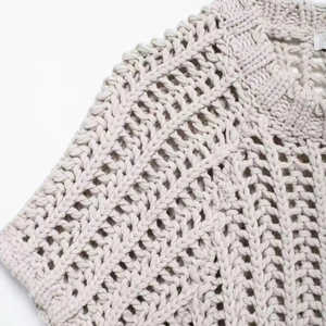 Maglione Casual da donna personalizzabile lavorato a <span class=keywords><strong>maglia</strong></span> a <span class=keywords><strong>maniche</strong></span> corte all'uncinetto da donna <span class=keywords><strong>con</strong></span> Logo frontale <span class=keywords><strong>in</strong></span> stile <span class=keywords><strong>pizzo</strong></span> cavo - Product Image 3