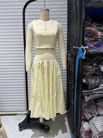UNIZERA Ensemble jupe mi-longue évasée en maille extensible patchwork, taille mi-haute, nouvelle collection automne 2026 pour femme, style décontracté et tendance 8762