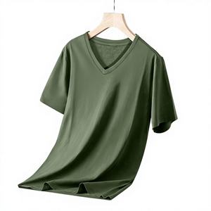 T-shirt décontracté pour homme en coton 100% personnalisé OEM, col en V, coupe ajustée, couleur unie, sérigraphié, teint en pièce, écologique - Product Image 3