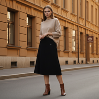 Jupe Midi Femme Minimaliste Écologique à Motifs Floraux, Coupe Évasée, Taille Haute, en Tricot Épais avec Poches Zippées – Idéale pour le Bureau et les Tenues Urbaines d'Automne