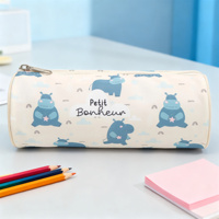 Étui à crayons personnalisé imprimé avec des animaux, écologique, de forme ronde, esthétique, pour filles et garçons, retour à l'école