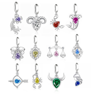 Bracciale con ciondoli a forma di zodiaco in argento, 12 costellazioni, segni astrologici, per creazione gioielli, compatibile con bracciali originali - Product Image 1