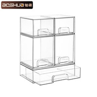 Ensemble de bacs de rangement empilables en plastique transparent à 5 tiroirs, capacité de 6 à 10 L, pour biberons, articles de beauté, cuisine, salle de bain