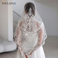 Voile de mariée YouLaPan brodé avec motif floral baroque et perles, accessoire élégant pour séance photo de mariage