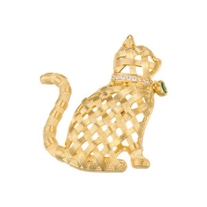 Hollowed Out Woven Lucky <b>Cat</b> Brooch Copper Alloy Gold Plated Animal Shape Unisex <b>Gift</b> Jewelry - Product Image 5