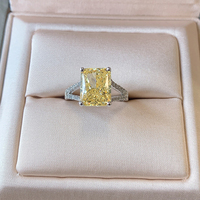 Bague en diamant Moissonite jaune taille émeraude en argent sterling 925 plaqué rhodium bijoux de mode pour fiançailles de mariage ou fête
