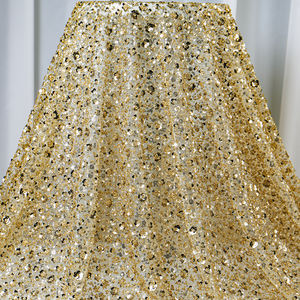 قماش دانتيل أفريقي فاخر مطرز بالخرز الأخضر والترتر على شبكة مطاطية للملابس والفساتين - Product Image 6