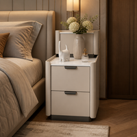 Table d'appoint moderne en cuir mobile avec 3 tiroirs, fonctionnalités intelligentes de charge sans fil pour appartement, chambre, salon, petits espaces