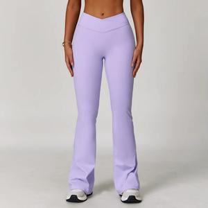 Fabricant-Fournisseur de vêtements de sport actifs, leggings de yoga évasés à taille haute, élastiques, rehausseurs de hanches, personnalisés, solides, légers, pour la salle de sport - Product Image 5