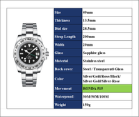 Montre pour homme avec logo personnalisé, acier inoxydable, lunette fixe, mouvement à quartz GMT, montre de sport d'extérieur