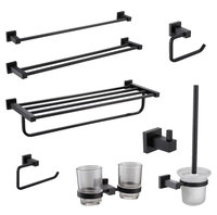 Ensemble d'accessoires de salle de bain mural moderne de luxe en acier noir mat, huit pièces, écologique