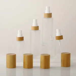 Empty Frosted Glass Cosmetic Spray Bottle With Bamboo Cap 30ml 40ml 50ml 60ml 100ml 120ml Cosmetic Empty Spray Bottles