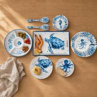 MUW Bestwares OEM Custom Blue Sea Turtle Octopus A5 Shatterproof Tray Plates Bowls Restaurant Melamine Dinnerware Set