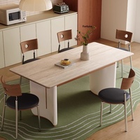 Table à manger extensible en bois et pierre, style mi-siècle, avec plateau rabattable, couleur crème, rectangulaire, pour petites maisons, nouveau modèle 2026