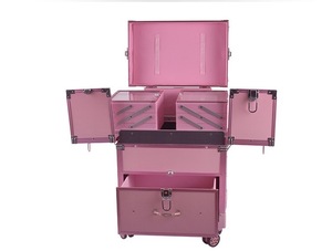 Maleta de <span class=keywords><strong>Maquillaje</strong></span> Rodante de Aluminio Multicapa, Color Rosa, Portátil, con Ruedas, <span class=keywords><strong>para</strong></span> Almacenamiento de Cosméticos - Product Image 4