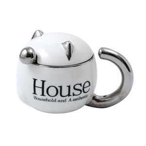 Taza de cerámica con tapa y asa para gatos domésticos, blanca y plateada, taza creativa para regalo - Product Image 3