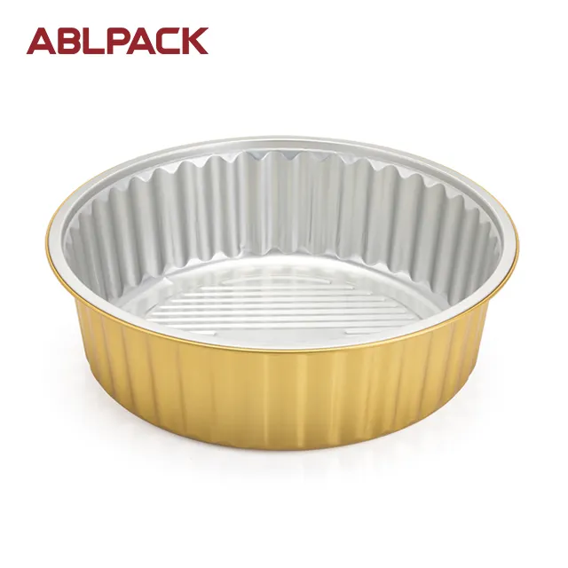 Molde descartável personalizado do recipiente da folha do alumínio da forma 4000ML do ouro redondo do costume ABLPACK para o alimento quente Empacotamento de alimento alumínio grande