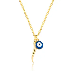 NUORO Hot 14K Gold Filled Movable Horn Blue Eye Bead Necklace for Women Evil Eye Pendant Necklace