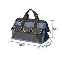 Sac fourre-tout à outils à large bouche avec kit d'outils de base résistant à l'usure pour organisateur et stockage d'outils avec sacs à outils à bandoulière réglable