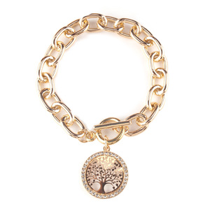Fashion Geometric <b>Tree</b> of Life Bezel Set Rhinestone Bracelet Zinc Alloy Chain Jewelry Gift for Women - Product Image 5