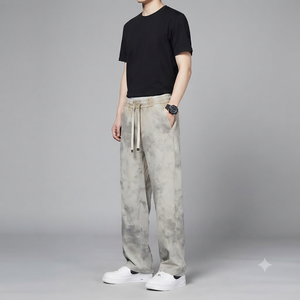 Heavyweight Custom Acid Wash Distressed Fleece Printing Oversized Loose Elastic Waist Streetwear Blank Thick Sweatpants Mens - Product Image 1